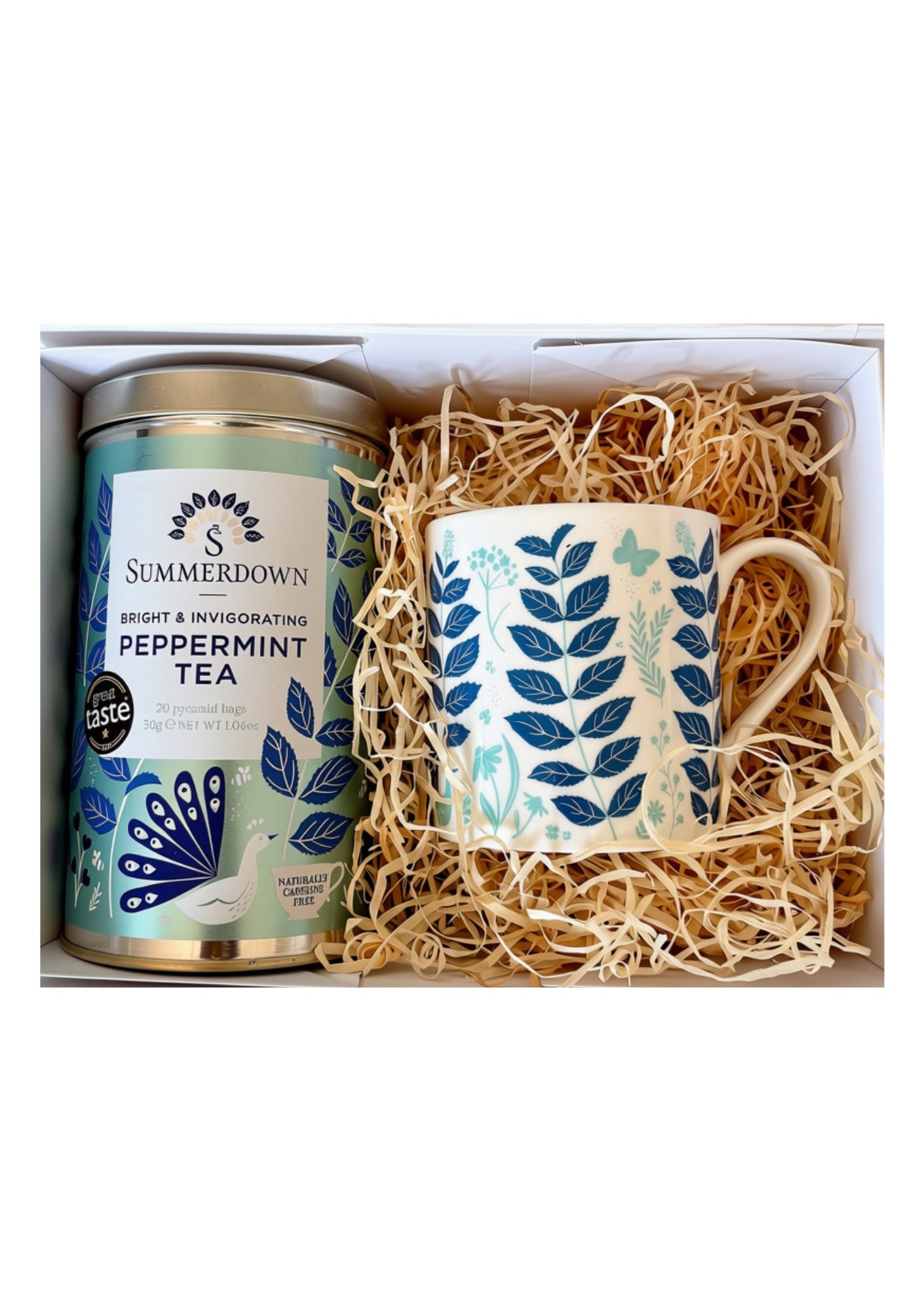 Summerdown peppermint tea tin and mug gift box